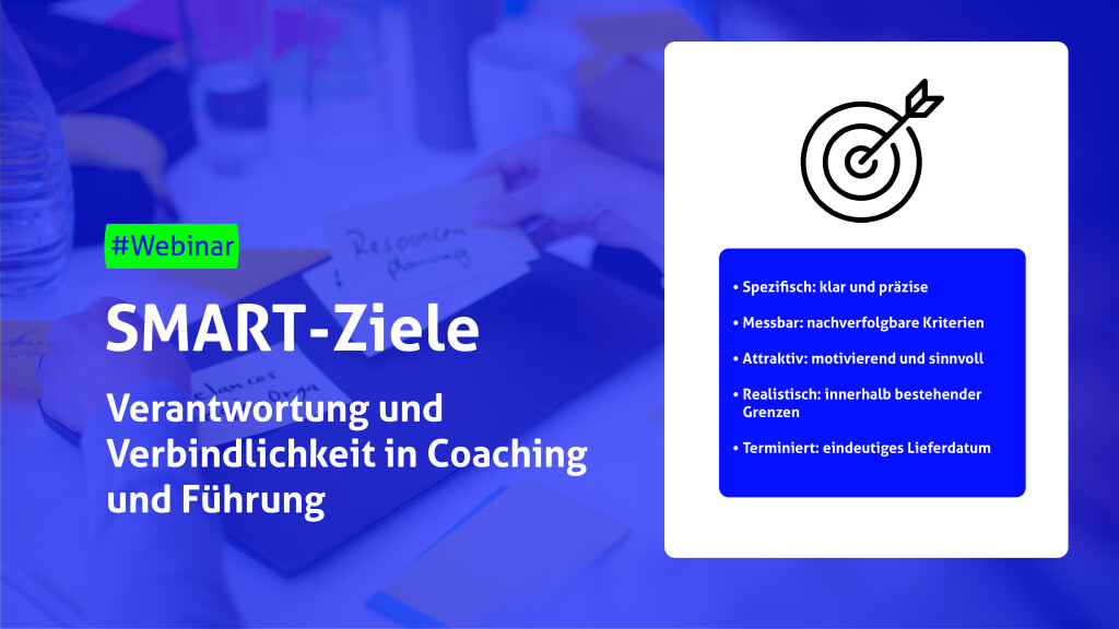 ebinar-Ankündigung zu SMART-Zielen in Coaching und Führung mit Grafik einer Zielscheibe.“.